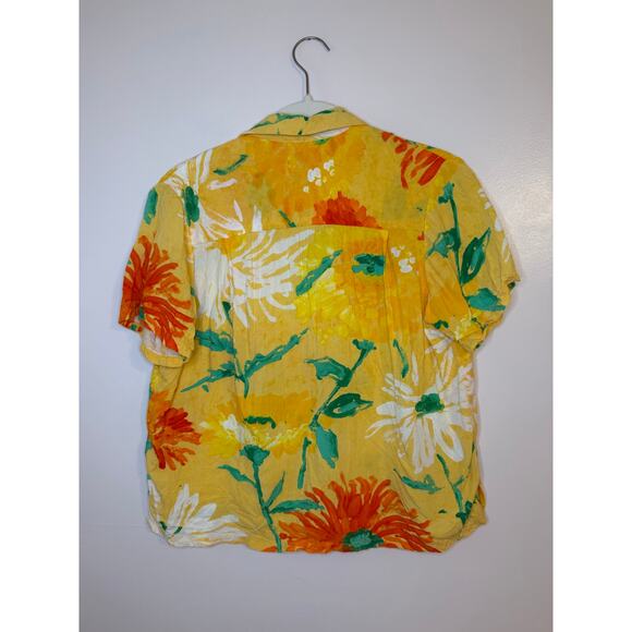 VTG Jams World Womens Yellow Floral Short Sleeve Button Up Hawaiian Blouse Small - Picture 2 of 8